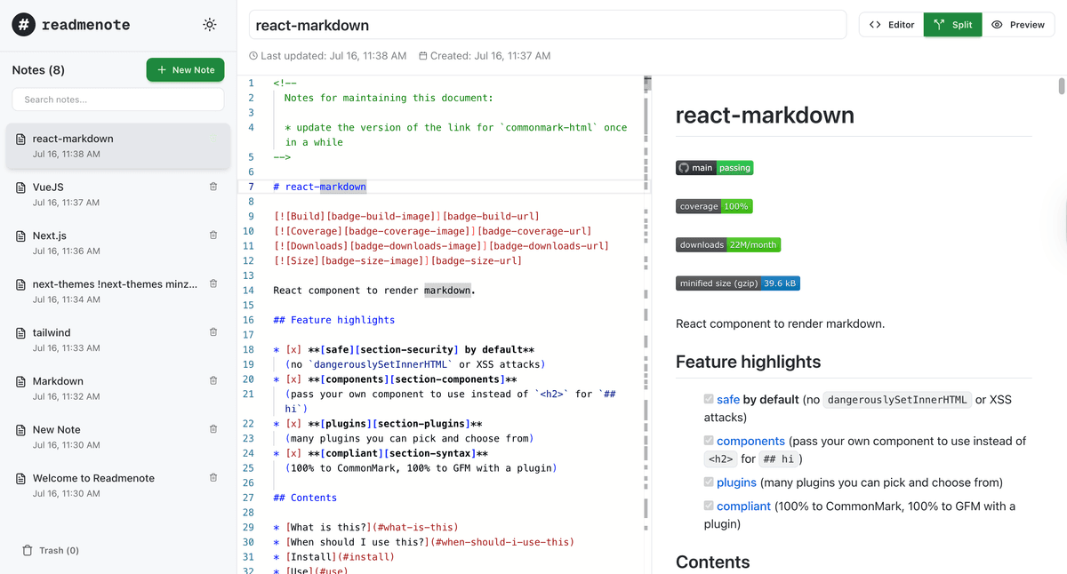 Readmenote Light Mode Screenshot